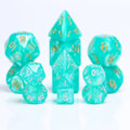Glitter Teal 7-Dice Mini-Dice RPG Set w/Silver Numbers Miniature Dice