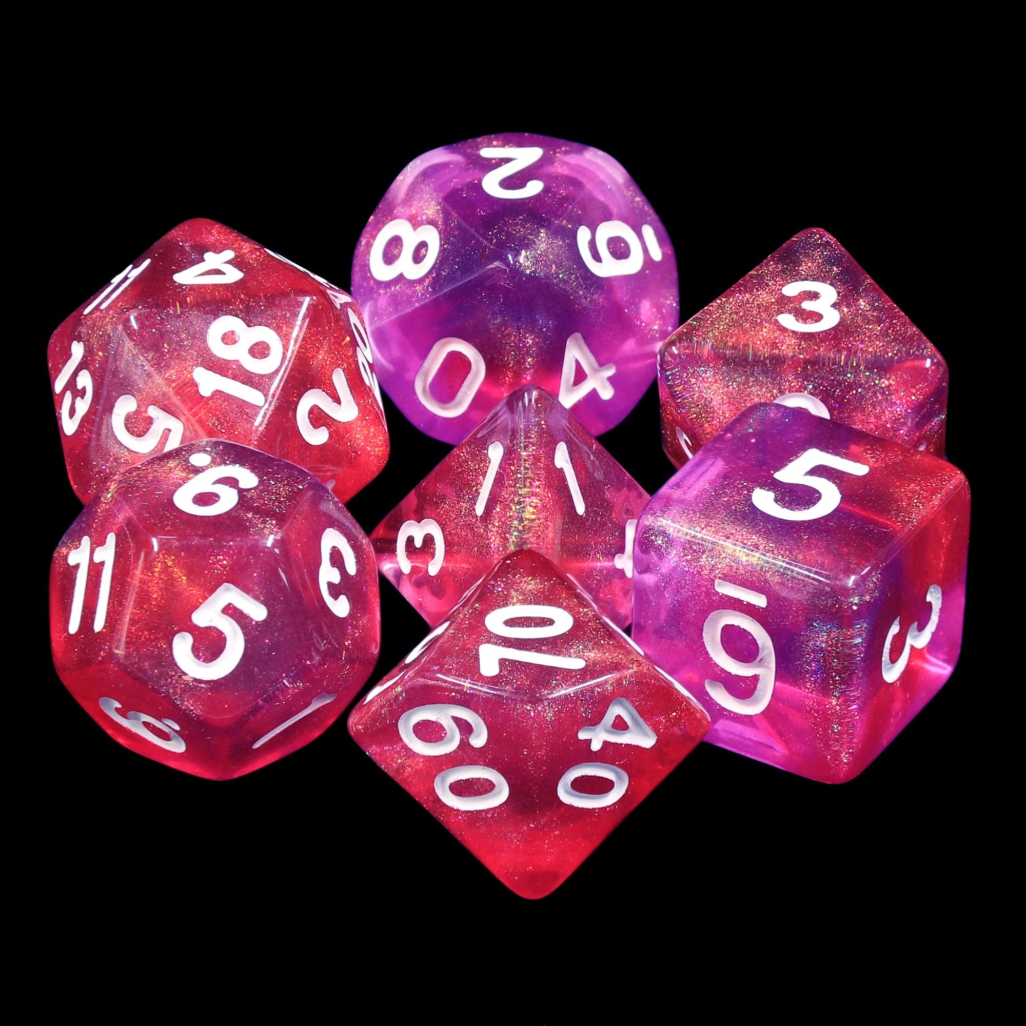 Carbon Stars Pink/Purple Glitter 7-Dice Set by HendgaDice